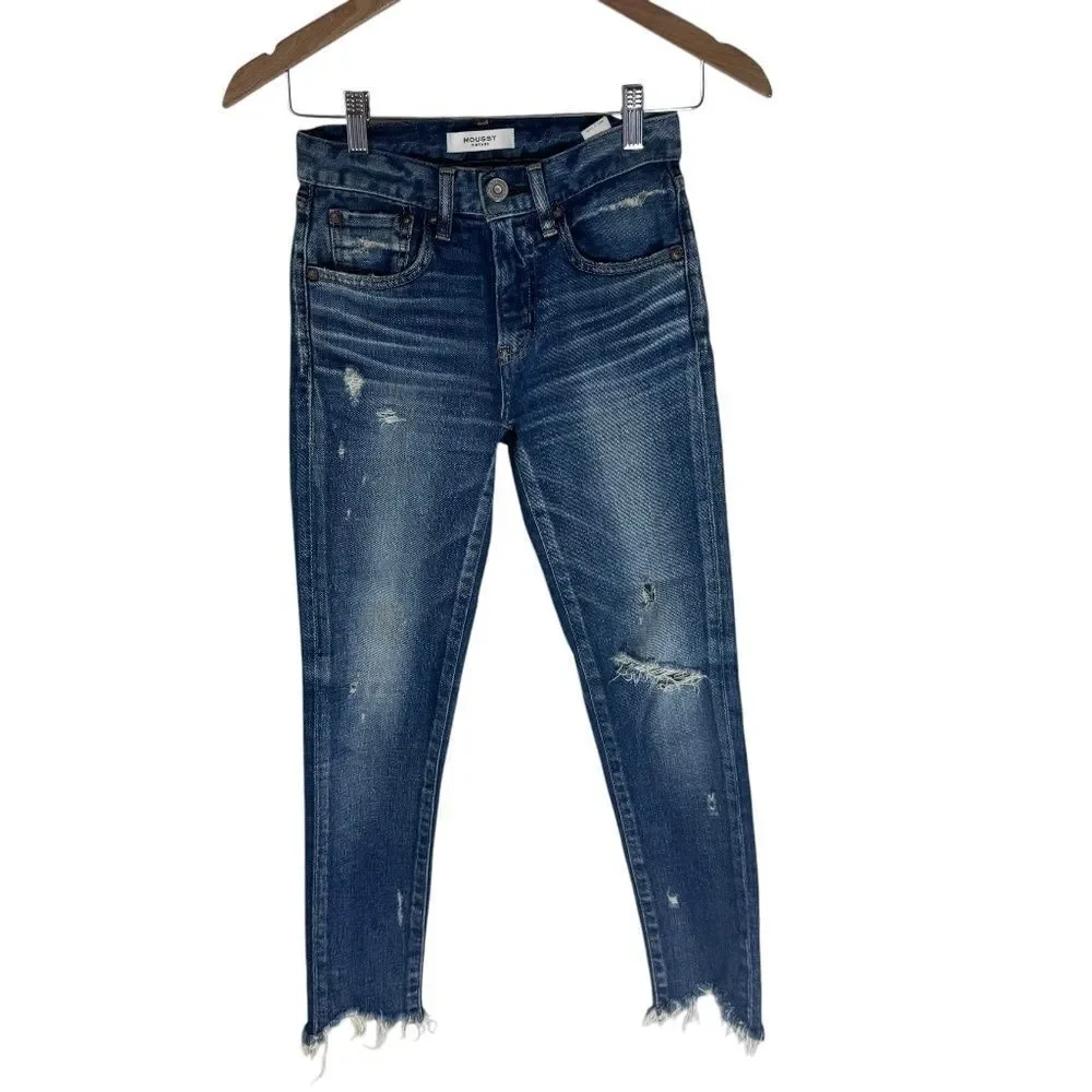 Moussy Vintage Jeans Raw Uneven Hem Skinny High‎ Rise Sz 23
